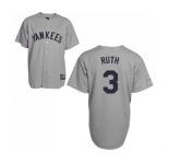 Men's Mitchell and Ness New York Yankees #3 Babe Ruth Replica Grey Throwback MLB Jersey