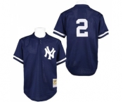 Men's Mitchell and Ness Practice New York Yankees #2 Derek Jeter Authentic Navy Blue Throwback MLB Jersey