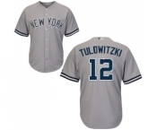 Men's New York Yankees #12 Troy Tulowitzki Replica Grey Road Baseball Jersey
