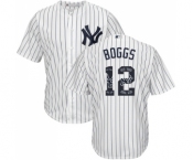 Men's New York Yankees #12 Wade Boggs Authentic White Team Logo Fashion Baseball Jersey