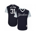 Men's New York Yankees #31 Aaron Hicks ’A-A Ron‘ Majestic Navy 2017 Players Weekend Authentic Jersey