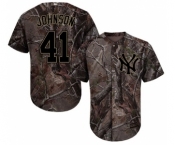 Men's New York Yankees #41 Randy Johnson Authentic Camo Realtree Collection Flex Base Baseball Jersey
