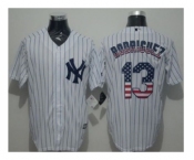 New York Yankees #13 Alex Rodriguez White Strip USA Flag Fashion Stitched Baseball Jersey