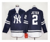 New York Yankees #2 Derek Jeter Navy Blue Long Sleeve Stitched MLB Jersey