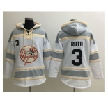 New York Yankees #3 Babe Ruth White Sawyer Hooded Sweatshirt MLB Hoodie
