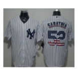 New York Yankees #52 C.C. Sabathia White Strip USA Flag Fashion Stitched Baseball Jersey