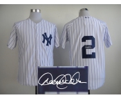 mlb new york yankees #2 jeter white(black strip)[signature]