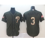 Men Philadelphia Phillies #3 Bryce Harper Green Salute to Service Stitched MLB Jersey