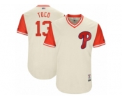 Men's 2017 Little League World Series Phillies #13 Freddy Galvis Toco Tan Jersey
