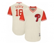 Men's 2017 Little League World Series Phillies #16 Cesar Hernandez Cesita Tan Jersey