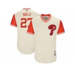 Men's 2017 Little League World Series Phillies #27 Aaron Nola Nola Tan Jersey
