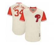 Men's 2017 Little League World Series Phillies #34 Andrew Knapp Knapp Time Tan Jersey