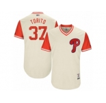 Men's 2017 Little League World Series Phillies #37 Odubel Herrera Torito Tan Jersey