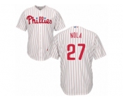 Men's Majestic Philadelphia Phillies #27 Aaron Nola Authentic White Red Strip Home Cool Base MLB Jersey