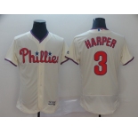 Men's Philadelphia Phillies #3 Bryce Harper Majestic Cream Home Flexbase Authentic Collection Player Jersey