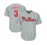 Men's Philadelphia Phillies #3 Bryce Harper Majestic Gray Official Cool Base Replica Player Jersey