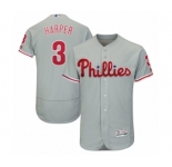 Men's Philadelphia Phillies #3 Bryce Harper Majestic Gray Road Flexbase Authentic Collection Player Jersey