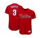 Men's Philadelphia Phillies #3 Bryce Harper Majestic Scarlet Flexbase Authentic Collection Player Jersey