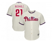 Philadelphia Phillies #21 Clay Buchholz Replica Cream Alternate Cool Base MLB Jersey