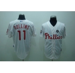 mlb philadelphia phillies #11 rolins 2009 world series white(red strip)