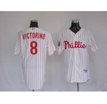 mlb philadelphia phillies #8 Victorino 2008 world series white(red strip)