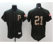 Men Pittsburgh Pirates #21 Roberto Clemente Majestic Green Salute to Service Flexbase Authentic Collection Player Jersey