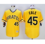 Men Pittsburgh Pirates #45 Gerrit Cole Majestic yellow Flexbase Authentic Collection Player Jersey