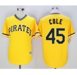 Men Pittsburgh Pirates #45 Gerrit Cole Majestic yellow Official Cool Base Player Jersey