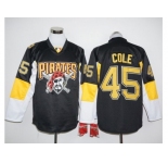 Pittsburgh Pirates #45 Gerrit Cole Black Long Sleeve Stitched Baseball Jersey