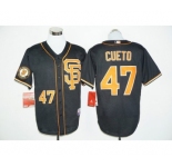 San Francisco Giants #47 Johnny Cueto Black whith Gold Cool Base Stitched MLB Jersey
