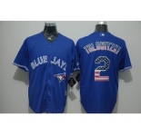 Men Toronto Blue Jays #2 Troy Tulowitzki Blue USA Flag Fashion Cool Base Jersey