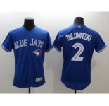 Men Toronto Blue Jays #2 Troy Tulowitzki Majestic Blue Flexbase Authentic Collection Player Jersey