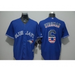 Men Toronto Blue Jays #6 Marcus Stroman Blue USA Flag Fashion Cool Base Jersey