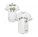 Men's Majestic Toronto Blue Jays #19 Paul Molitor Authentic White 2016 Memorial Day Fashion Flex Base MLB Jersey