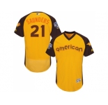 Men's Majestic Toronto Blue Jays #21 Michael Saunders Yellow 2016 All-Star American League BP Authentic Collection Flex Base MLB Jersey