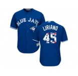 Men's Majestic Toronto Blue Jays #45 Francisco Liriano Authentic Blue Team Logo Fashion MLB Jersey