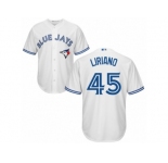 Men's Majestic Toronto Blue Jays #45 Francisco Liriano Replica White Home MLB Jersey