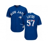 Men's Majestic Toronto Blue Jays #57 Mat Latos Authentic Blue Team Logo Fashion MLB Jersey