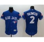 Men's Toronto Blue Jays #2 Troy Tulowitzki Majestic Blue Fashion Stars & Stripes Flex Base Player Jersey