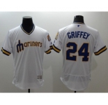 Men Majestic Seattle Mariners #24 Ken Griffey Authentic White Cooperstown Throwback MLB Jersey