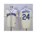 Men Seattle Mariners #24 Ken Griffey Cream New Cool Base2016 Hall Of Fame Patch Stitched Baseball Jersey