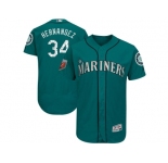 Men Seattle Mariners #34 Felix Hernandez Majestic Aqua 2018 Spring Training Flex Base Player Jersey