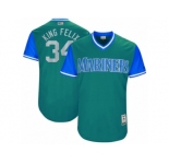 Men's 2017 Little League World Series Mariners #34 Felix Hernandez King Felix Aqua Jersey