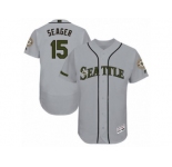 Men's Majestic Seattle Mariners #15 Kyle Seager Grey Memorial Day Authentic Collection Flex Base MLB Jersey