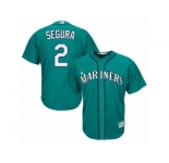 Men's Majestic Seattle Mariners #2 Jean Segura Replica Teal Green Alternate Cool Base MLB Jersey