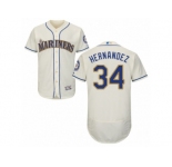 Men's Majestic Seattle Mariners #34 Felix Hernandez Cream Flexbase Authentic Collection MLB Jersey