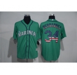 Men's Majestic Seattle Mariners #34 Felix Hernandez Green USA Flag Fashion MLB Jersey