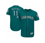 Seattle Mariners #11 Edgar Martinez Majestic Aqua Number Retirement Authentic Player Jersey