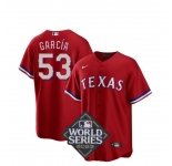 Men Texas Rangers #53 Adolis Garcia Red Cool Base 2023 World Series Splite Stitched Baseball Jersey