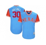 Men's 2017 Little League World Series Rangers #30 Nomar Mazara Big Chill Light Blue Jersey